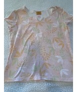 Ruby Rd Floral Short Sleeve Peach Shirt Size L - $220.06 MXN