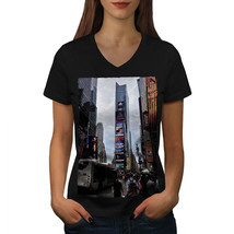 Wellcoda USA Times Square Fashion Womens V-Neck T-shirt, USA Graphic Design Tee - £18.16 GBP
