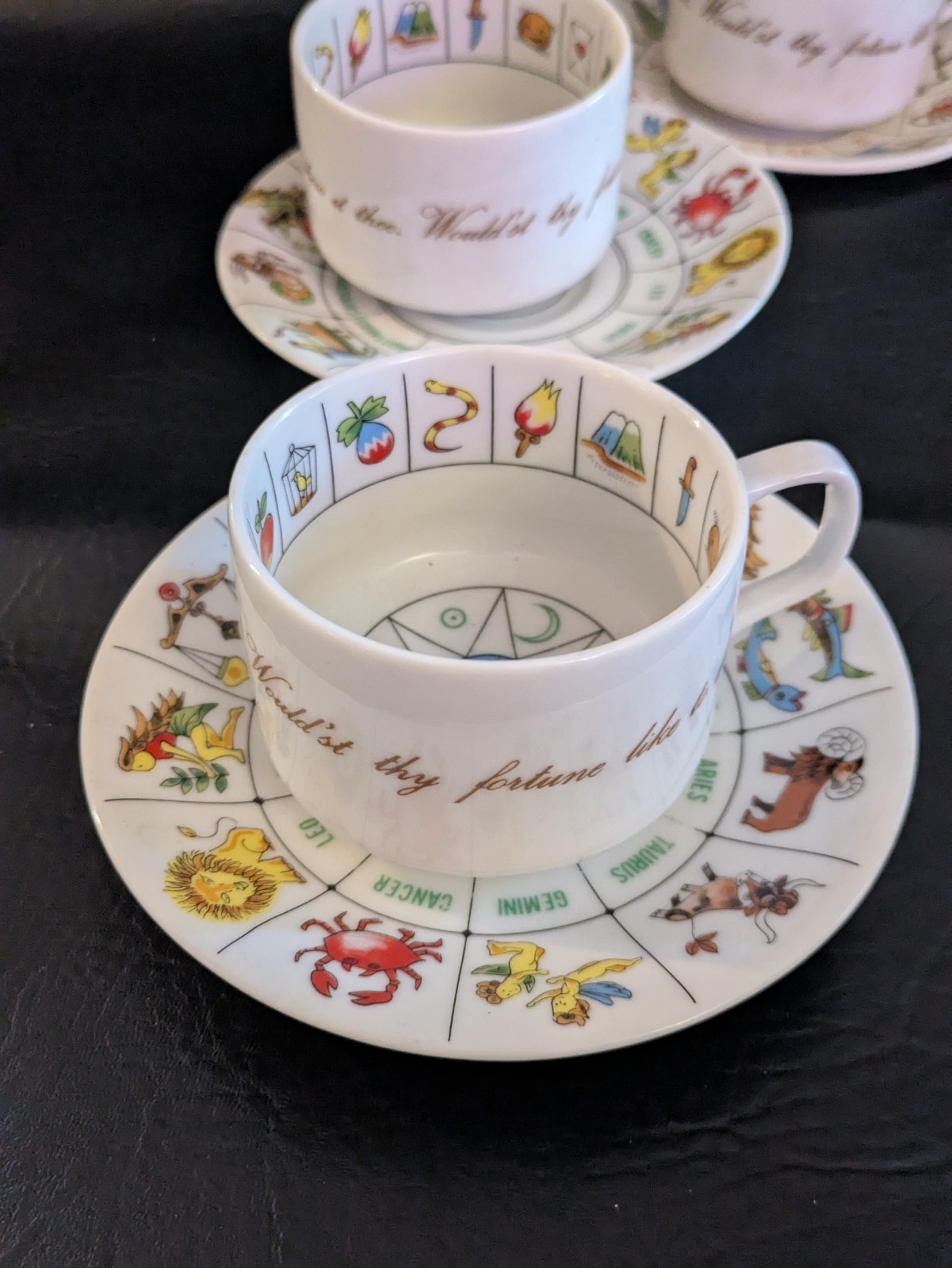 Set of 6 Shamrock Heart Horoscope Tea Reading Fortune Teller Cup Saucer Item image 3