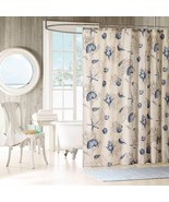 72-in Khaki Beige Cotton Shower Curtain Navy Blue Seashells Coral Coasta... - $185.23 CAD