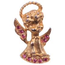 Vintage Angel Figural Rhinestone Gold Plated Brooch Pin - £7.75 GBP