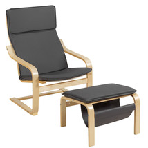 Relax Lounge Chair Bentwood Armchair & Padded Ottoman Set w/ Magazine Rack Gray - £130.63 GBP