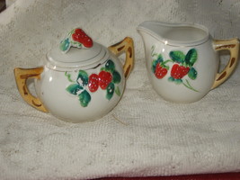 Strawberry Creamer &amp; Sugar Bowl-Hand Painted-Japan - $12.00