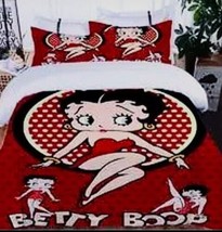 5pc Betty Boop Red &amp; White Full Queen King Soft Microfiber Duvet Comforter Set - £128.79 GBP+