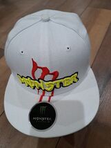 Monster Energy White Snapback Hat Cap Yellow Red Logo Adjustable Flat Bill - €12,77 EUR