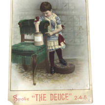 Antique Victorian Trade Card Smoke The Deuce 2-4-5 Girl Child Hand in Jar - £14.18 GBP
