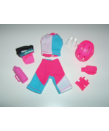 8 Pc Barbie Doll Bike Outfit Clothes Helmet Shoes Fanny Pack Water Bottl... - $9.89