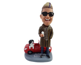 Custom Bobblehead Extravagant male wearing a long expensive coat holding a cup o - £135.51 GBP