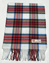 100% CASHMERE SCARF Plaid White/blue/red/yellow Made in England Warm Wool #F04 - $9.49