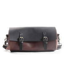 Leather Bucket Bag Horizontal Men&#39;s Contrast Color Crazy Horse Flow Men&#39;s Bag - £33.56 GBP