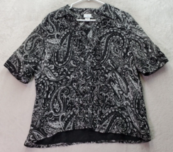 Jaclyn Smith Blouse Women Size 2 Black Paisley Short Sleeve Collared Button Down - £12.38 GBP