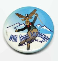 Wild About Anchorage Alaska Moose Metal Button Pin State Pride Travel Souvenir - £5.80 GBP