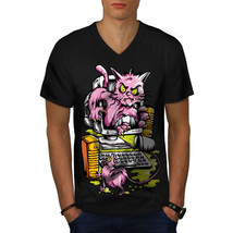 Computer Mouse Chase Cat Shirt  Men V-Neck T-shirt - £10.21 GBP