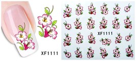 Nail Art Water Transfer Sticker Decal Stickers Pretty Flowers Pink Green XF1111 - £2.39 GBP