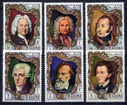 Ras Al Khaimah 586-591 A MNH perf Music Composers Zayix Stamps 1224M0017M - $3.83