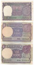 India, 1 Rupees Set of 3, All Different Sign Old Issues Banknote - $9.41