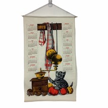 Cat Kitten 1973 Calendar Tea Towel Linen Wall Hanging Display Coffee Grind - £18.13 GBP