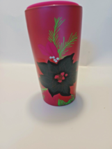 Starbucks Ceramic Tumbler  Poinsettia  Red Pink Lid 12 Oz 2021 Holiday NEW - $17.99