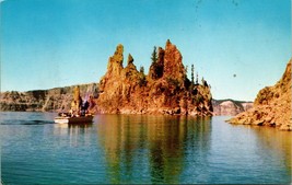 Vtg Chrome Postcard Crater Lake National Park Phantom Ship w Boat 1950s UNP  - £3.07 GBP