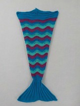 Mermaid Tail Blanket Adult Small 36in Knit Colorful Scalloped Scales Cozy Lounge - £15.04 GBP