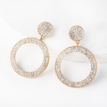 Plunder Earrings (New) Brecken -CRSTAL Encrusted Circles In Gold - 2.25&quot; (PE716) - £15.99 GBP
