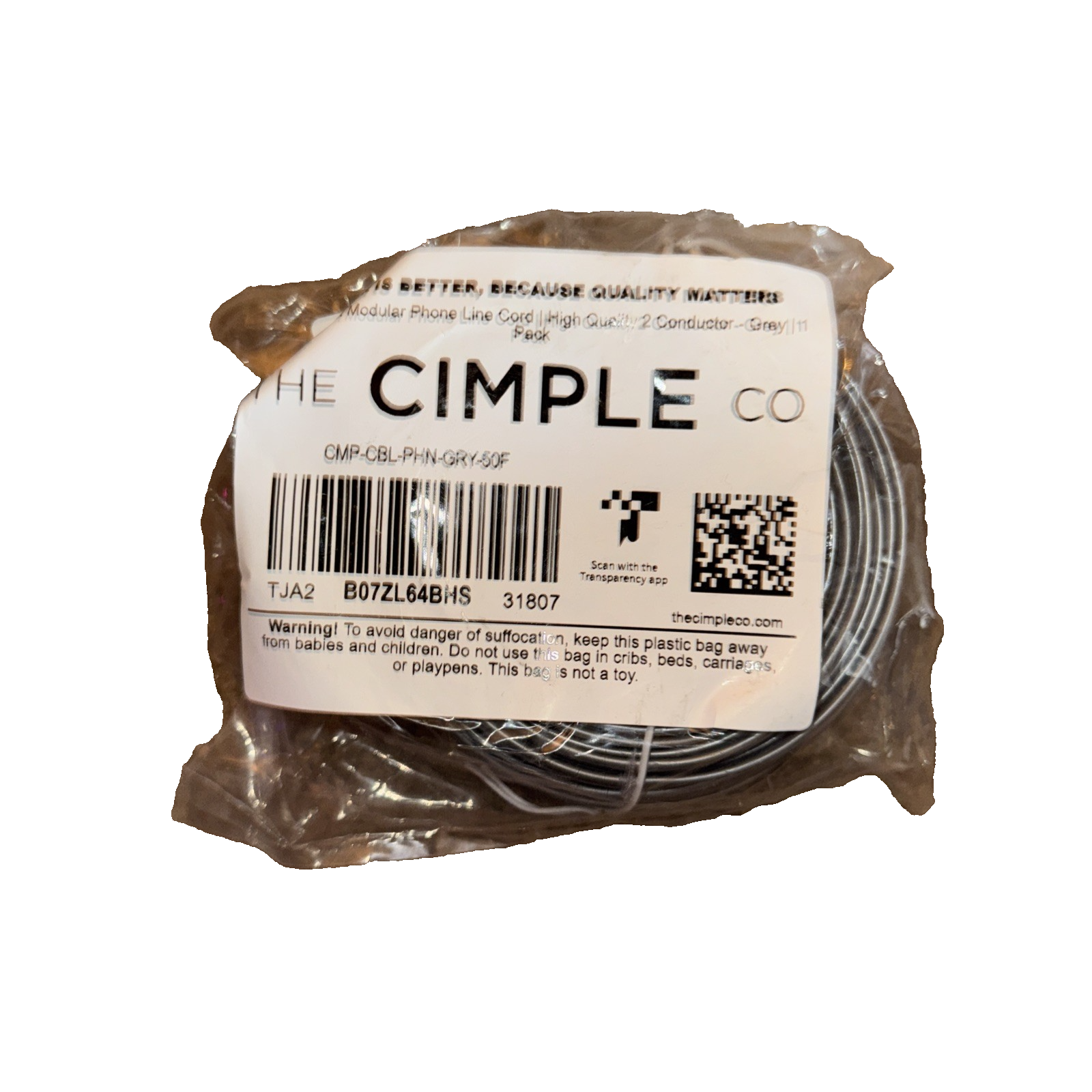 The CImple Co 50 Ft Modular Phone Line Cord High quality 2 Conductor Gre... - $7.22