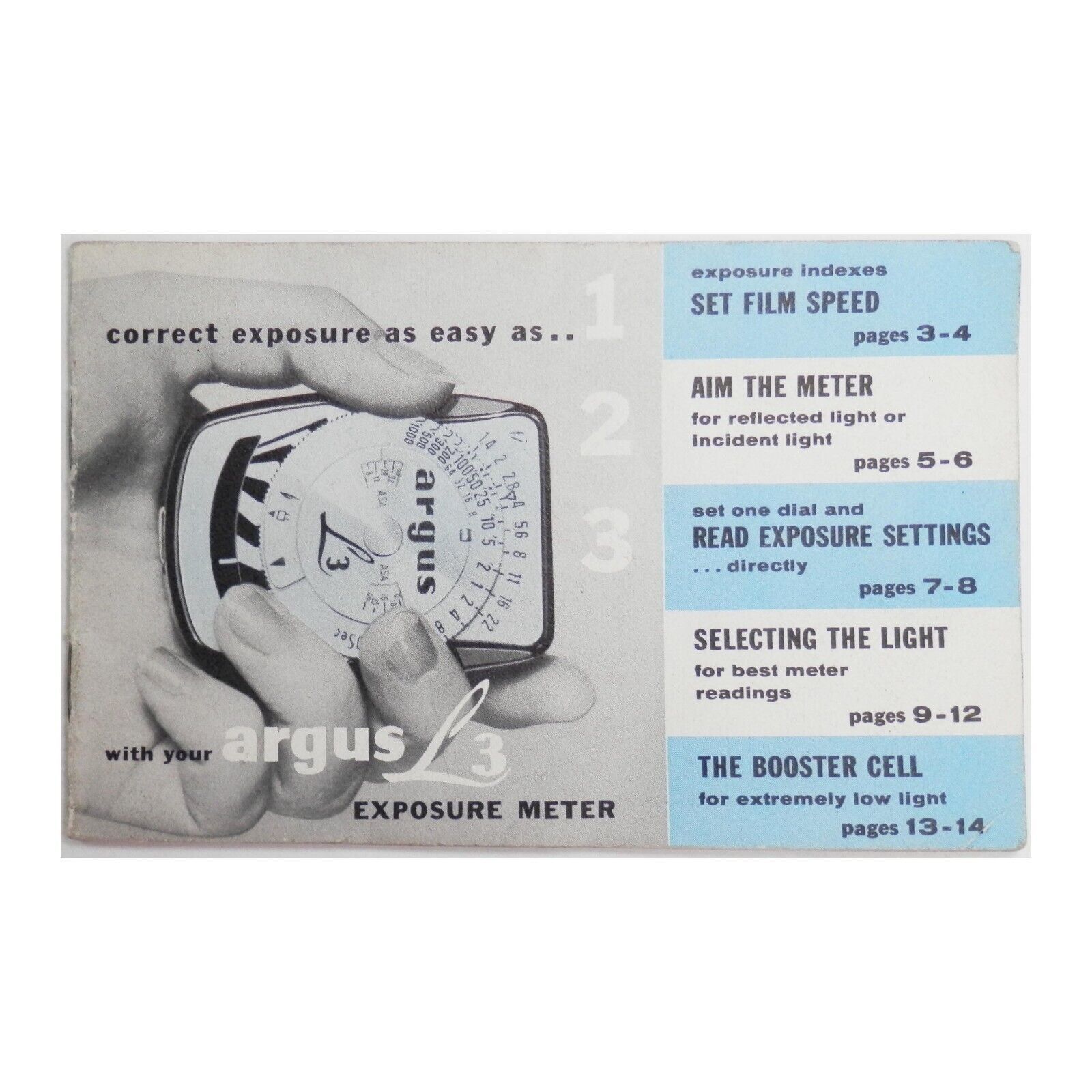 VTG Argus L3 Light Exposure Meter 2100-5611 Paper Pamphlet Instruction M... - $4.99