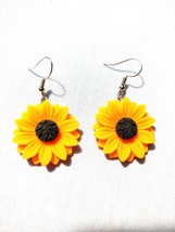 3D Sunflower Charms Golden Yellow And Brown Colors Acrylic Larger Size Earrings - £6.79 GBP