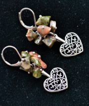 Tribal earrings, Silver earrings, silver heart earrings, Jasper earrings, E548 - £14.15 GBP