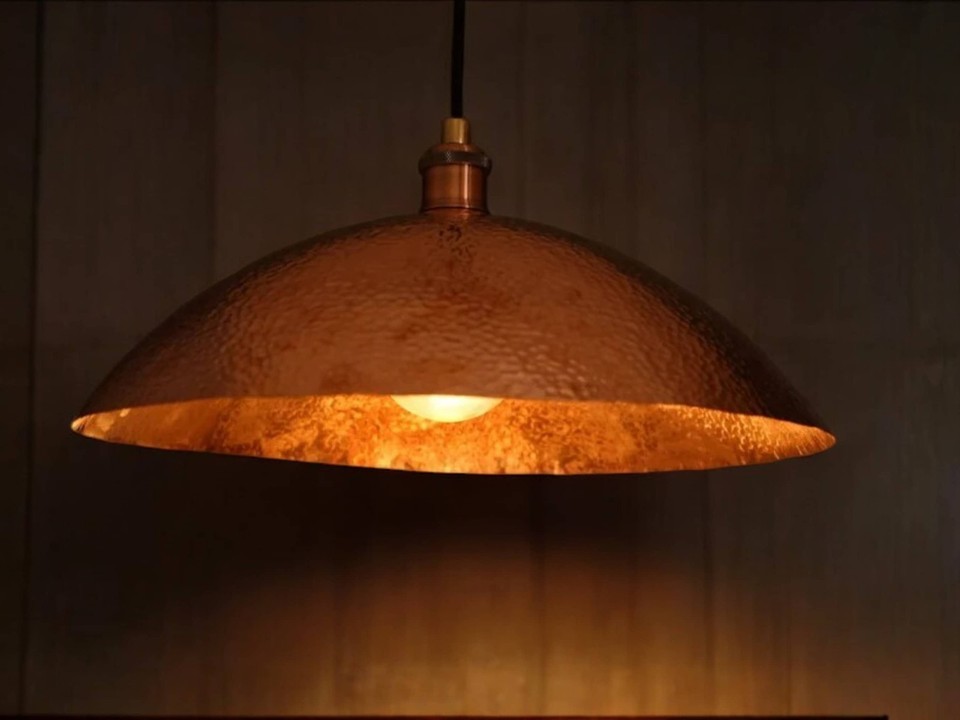 Handcrafted Hammered Solid Copper Dome Pendant Ceiling Light Fixture - $273.04+