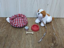 Battat Our Generation doll's plush Shih Tzu brown white puppy dog bed se... - $20.57