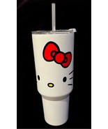 Hello Kitty Sanrio Big Tumbler Cup Black Handle w/Straw and flip lid HTF - £26.28 GBP