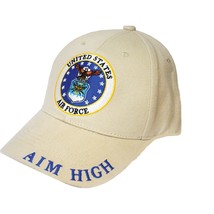 CP00414 Khaki U.S. Air Force &quot;Aim High&quot; Cap w/ Embroided Emblem - £10.71 GBP