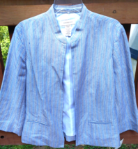 Misses Linen Jacket Covington NWt Y/D Stripe LG Vintage Sears Eyehook Cl... - $23.89