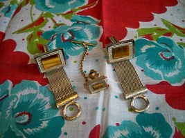 SALE! Vintage Goldtone Cuff Links and Tie Pin Set Meshed Belt Caramel Stone - £6.28 GBP
