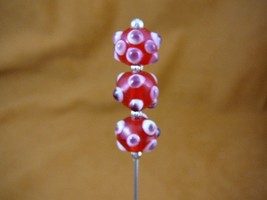 (U-288-37) Red textured glass white purple dots silver beads hatpin Pin ... - $262.60 MXN