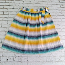 Gap Skirt Womens 8 White Blue Yellow Stripe Cotton Linen Belted A-Line Lined - £19.65 GBP