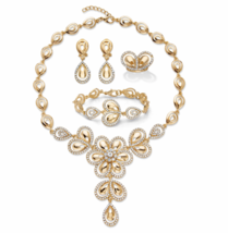 Crystal Teardrop Goldtone 3 Piece Halo Necklace Earrings Bracelet Ring Set - £78.62 GBP