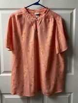 Ava &amp; Viv Top Womens Plus Size 1X Orange V Neck  Floral Print Petal Sleeve NWT - £11.62 GBP