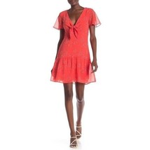 WILLOW &amp; CLAY Red Chiffon Dress Heart Print Front Tie Ruffle Hem SZ M NW... - $47.20