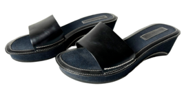 Banana Republic Black Leather Wedge Heel Slide Sandals - Women&#39;s Size 5M - $31.30