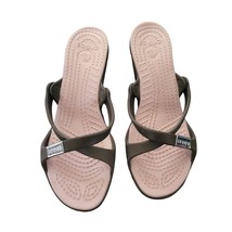 CROCS Cypress Sandals 9 Womens Brown Pink Strappy Slip On Open Toe Heele... - £23.22 GBP