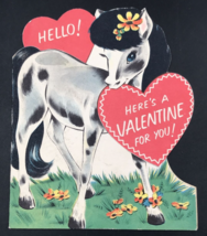 VTG 1950s Norcross Cute Pony w/ Black Mane Hello! Valentine Greeting Card - £7.49 GBP