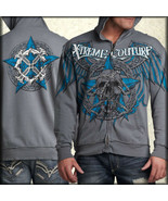 Xtreme Couture Deputy Chain Skull Mens Long Sleeve Zip Front Hoodie Silv... - £82.07 GBP