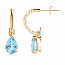 Aquamarine Pear-Shaped Drop Earrings for Women in 14K Gold (Grade-AAAA , 8x6MM) - £990.16 GBP