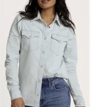TECOVAS Womens Denim Shirt Button Up Long Sleeve Pearl Snap Size Large Western - £33.99 GBP