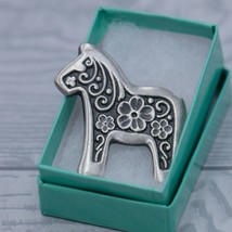 Vintage R. Tennesmed Pewter Sweden Carved Flower Swirl Horse Pin - £34.79 GBP