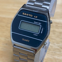 Vintage Sanyo Mens Silver Blue LCD Digital Quartz Watch~For Parts Repair - $23.74