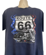 Route 66 Motorcycle Jerzees Men&#39;s Tee Shirt Historic Graphic Navy Blue L... - £14.80 GBP