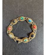 Vintage, Ornate Gilt Bracelet, Doomed, Confetti Glitter Cabochons, Estate - €42,24 EUR